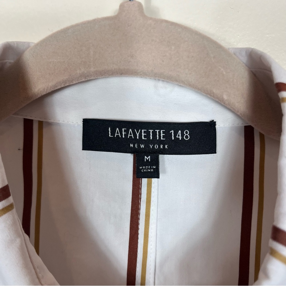 Lafayette 148 Cotton Poplin Button Up Shirt Medium Preppy Academia Career White - Picture 7 of 8